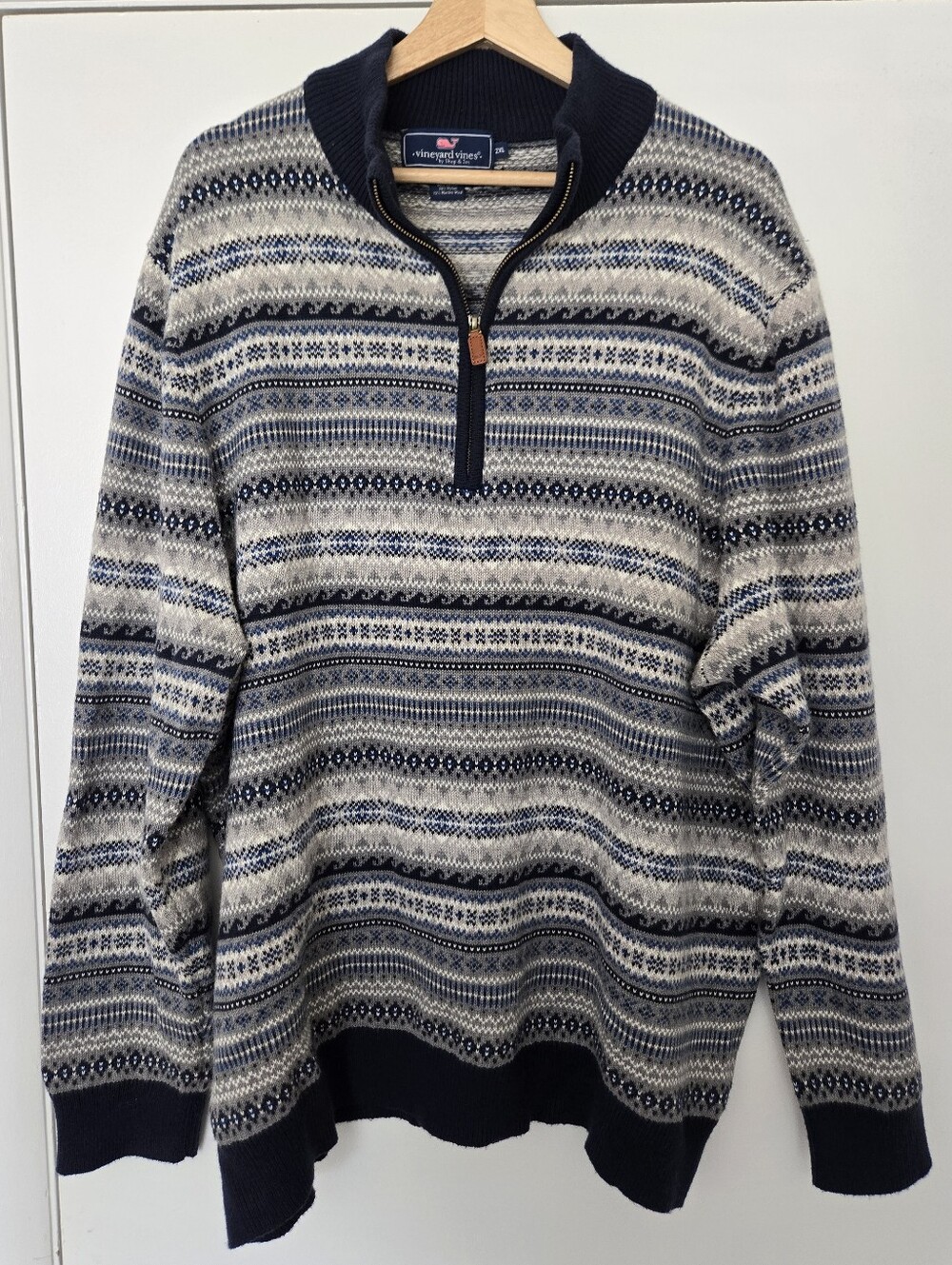 Vineyard Vines Merino Wool Blend Fair Isle Quarter Zip Sweater Size 2XL